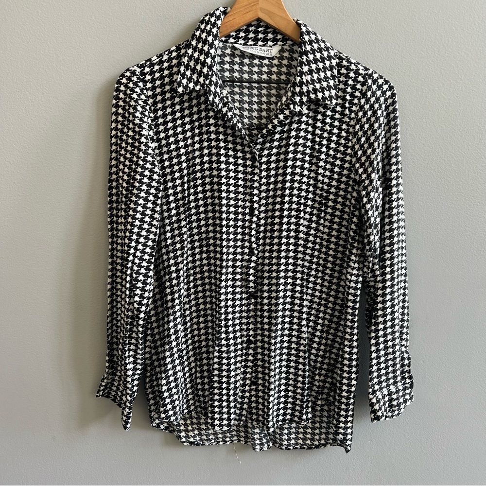 Big Dart Button Down Black And White Houndstooth … - image 2